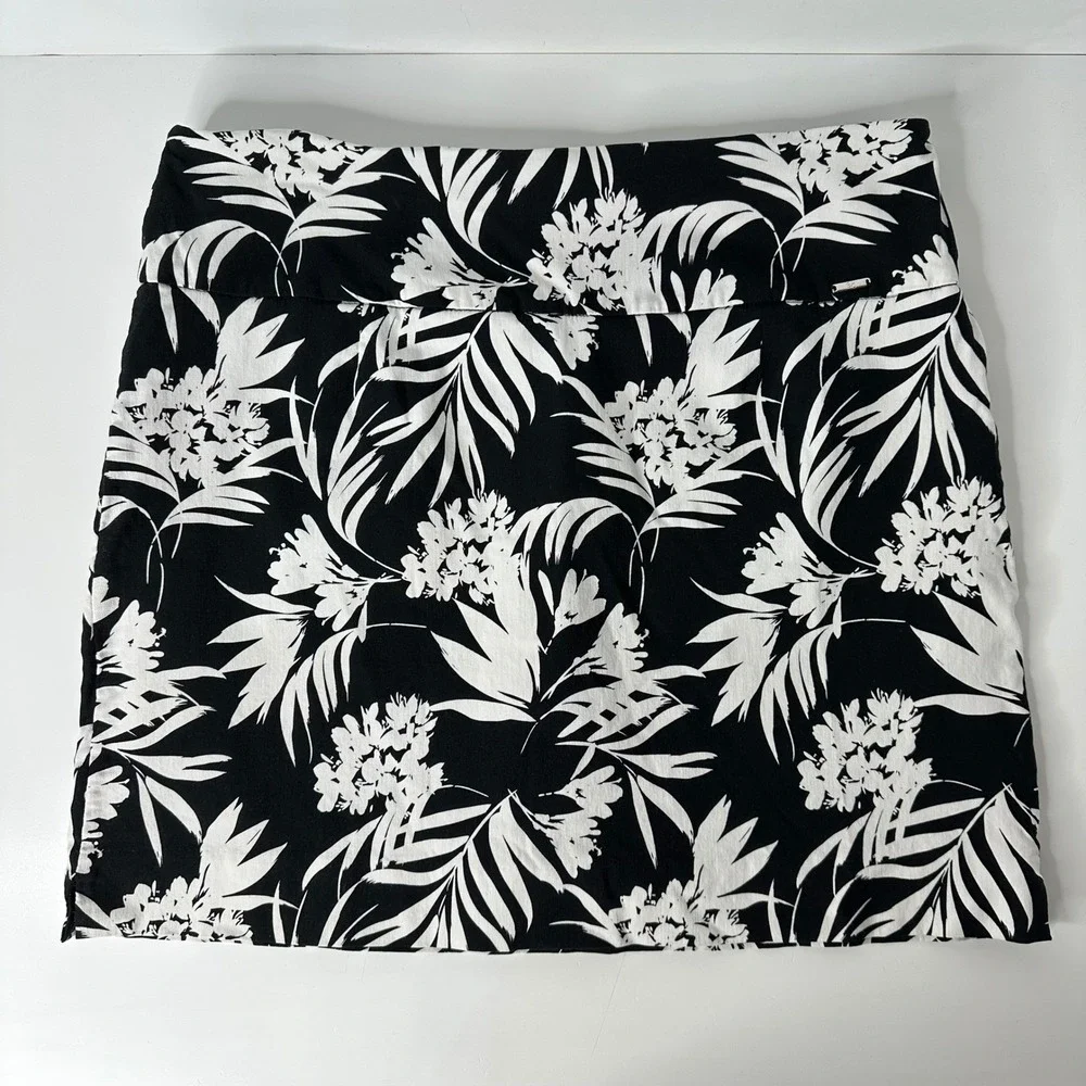 SC & CO Stretch Skort Black White Tropical Floral Palm Pockets Resort Golf Sz XL
